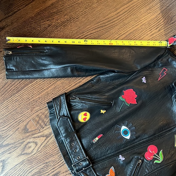 Glee Aqua Black leather emoji motor jacket Sz L - Picture 6 of 8